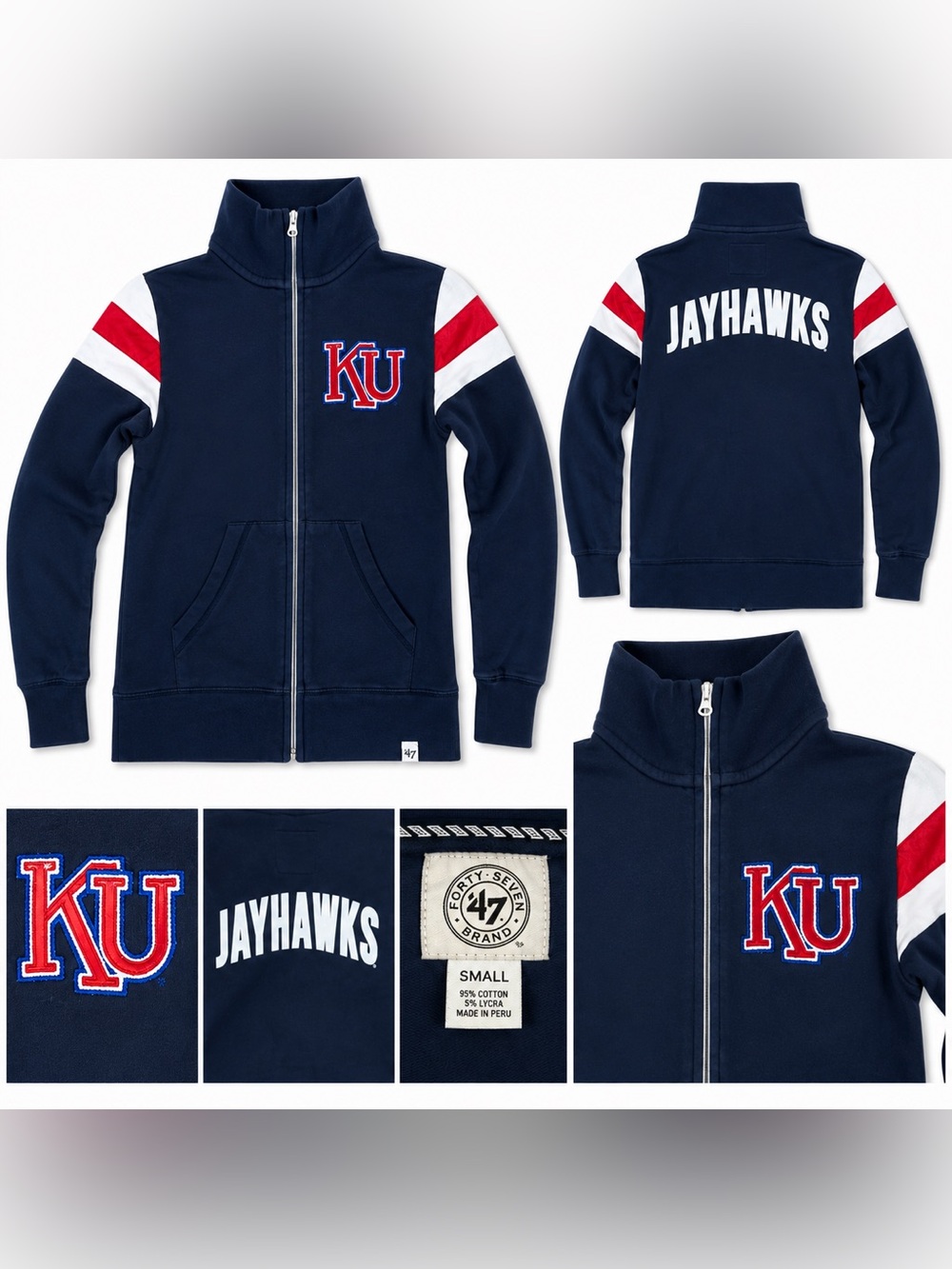 47 Brand Kansas Jayhawks KU Full Zip Jacket Women’s Small Black NCAA Track Jacke